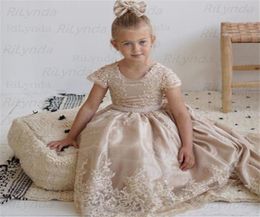 Vestidos de niña de flores Princesa Satén Encaje ALine Vestidos de desfile Vestidos de fiesta formales para niños con lazo grande 9166369