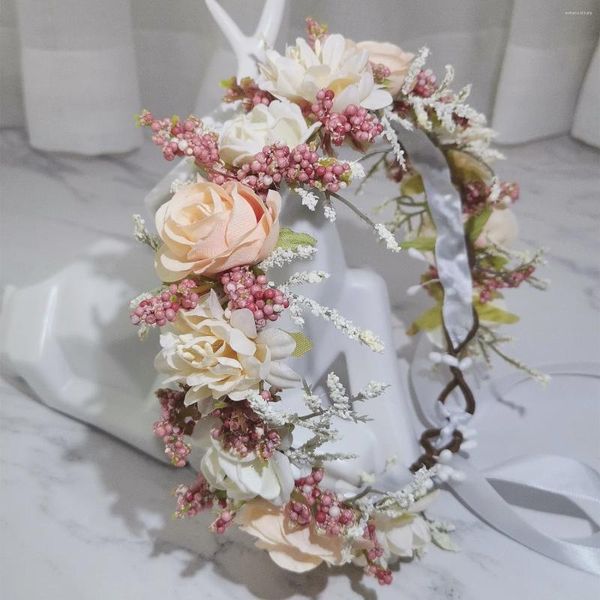 Couronne de fleurs pour filles, accessoires pour cheveux, bandeau de mariée, ornement, guirlandes florales pour enfants