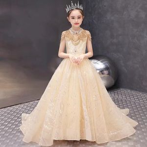 Flower Girl With Gold Crystal perle appliquée de mariage Robes tutu enfants