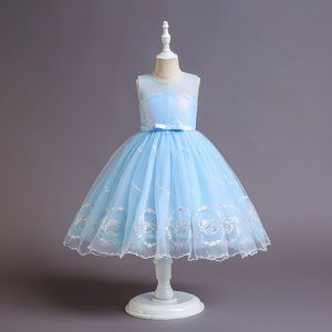 Fleur filles robe 2022 Appliques arc paillettes sans manches princesse robes de bal enfants jupe Performance maille Tutu