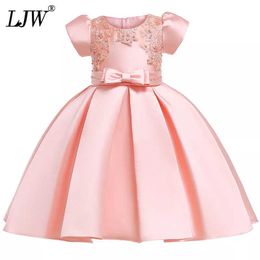 Flower Girls Dress Kids Clothing Elegent Beading Bow Tutu Princess Girls Vestidos para niños Party Perstumes 3-10 años Q0716