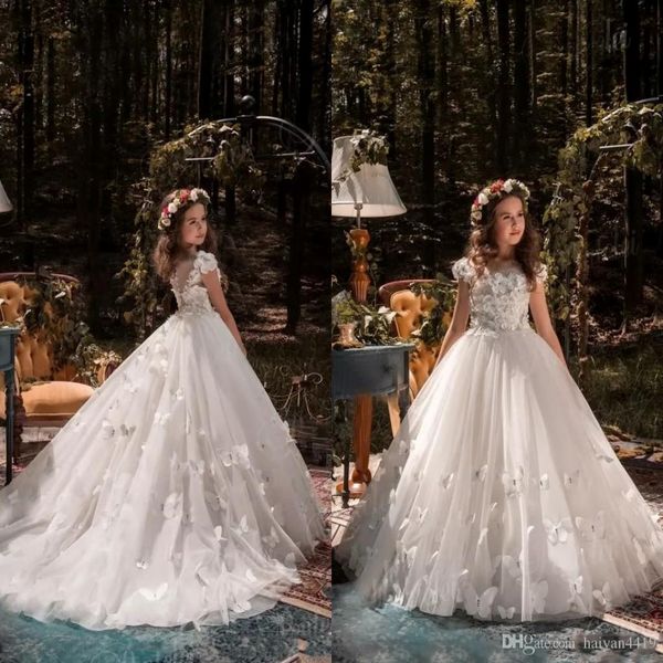 Les robes de fleurs de fleurs sont les premières robes de communion pour les mariages à lacets avec une robe de bal appliquée princesse enfants robes de mariée 3344