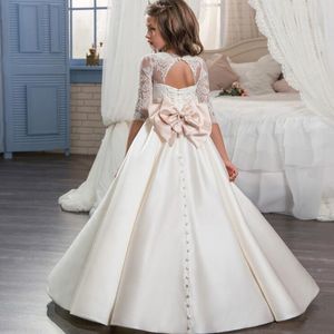 Flower Girls Dresses For Weddings Sheer Neck Applique Lace Tulle Children Wedding Dresses Girls Pageant Dress