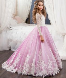 Bloem meisjes jurken voor bruiloften spaghetti applicaties kant tule vloer lengte met strass prinses jurken