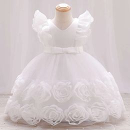 Flower Girls for Wedding Princess Anniversaire Appliques Dress Baby Girl Baptême Baptême Habillons enfants Banquet Party Robe 1-5Y