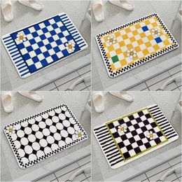 Flower Grid Doormat Plush Shower Mat Microfiber Bathtub Floor Entrance Bathroom Absorb Cute Pet Rug Tapis Salle De Bain 240329