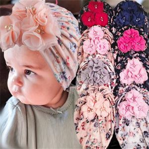 Sombrero de flores para recién nacido Algodón suave Bebé Niños Niñas Sombrero Turbante Infant Toddler Cap Head Wraps Fotografía Primavera Props GC1874