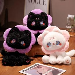 Flower Head Cat pluche speelgoed gevuld Purple Black Dark Punk Style Kitten knuffels voor kinderen Verjaardag Kerstcadeau voor kinderen