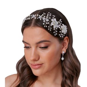 Flower Headwar Wedding Headband voor bruid Crystal Pearls Women Tiara Bridal Headpieces Hair sieraden accessoires