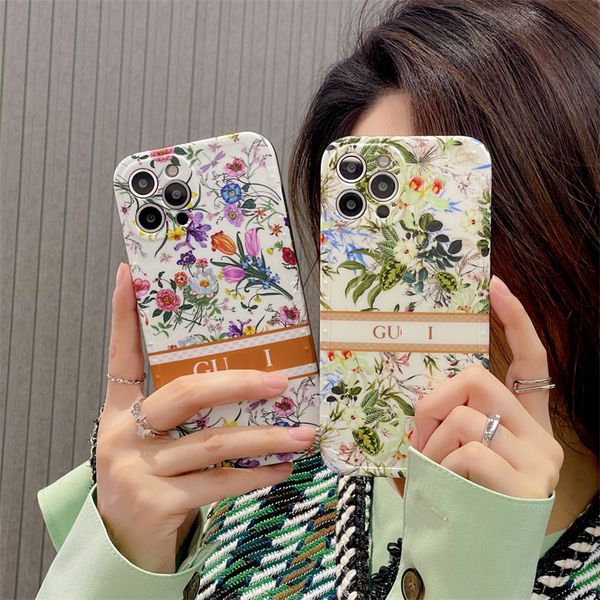 Fleur Haut De Gamme Impression Téléphone Cas Pour IPhone 14 Pro Max 12 13 7 8 Plus Classique Lettre Marque De Mode Coloré Doux Téléphones Cas