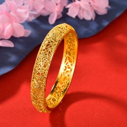Bloem holle armband vrouwen armband 18k geel goud gevulde filigraan dame Dubai bruiloft sieraden cadeau dia 56 mm