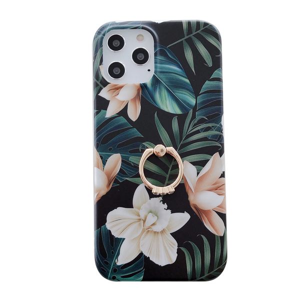 Fleur IMD Soft TPU Floral Ring Holder Cois de téléphone pour iPhone 13 12 11 Pro Max XR XS X 8 7 Plus Orchid Begonia Lotus