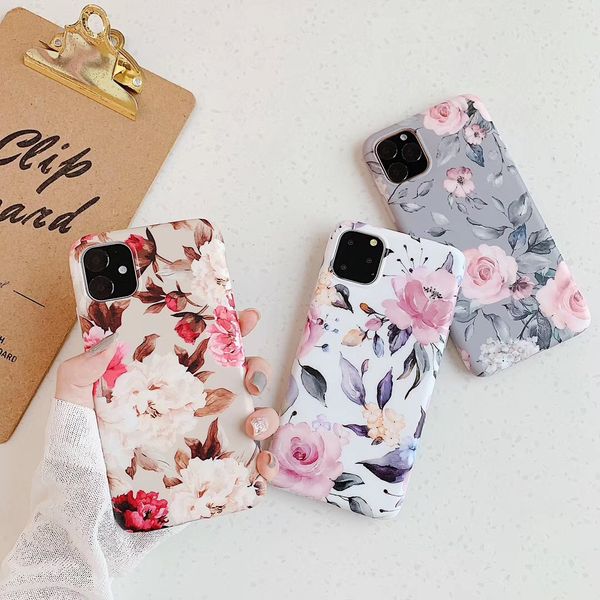 Flor IMD TPU funda blanda para Iphone 11 Pro Max XS MAX XR X 8 7 6 plus funda de teléfono con estilo Floral rosa a la moda