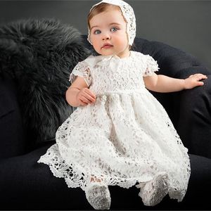 Fleur Infantile Bébé Fille Robe Blanc Dentelle Tutu Robes De Baptême pour Filles 1ère Année Fête D'anniversaire De Mariage Vêtements 0-24 Mois 210508
