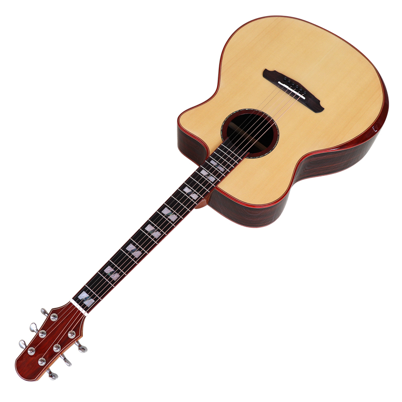 Blomma inlagd akustisk gitarr 41 tum fast gran trä topp hög glans 6 sträng folkgitarr med radian hörn