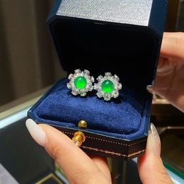 Fleur jade cz étouffe d'oreille en argent bijoux de bijoux en fiançailles