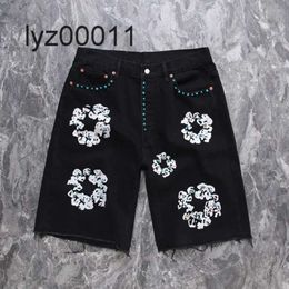 Flower Jeans 2024 Heren Luxe Designer Heren Shorts Jeans Men Men Jean Flower Diamond Denim Shortpants Slim Heren jeans Street Hip Hop XX3P