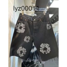 Flower jeans 2024 heren luxe designer heren shorts jeans heren mannen jean bloem diamant denim shortpants slanke heren jeans straat hiphop 23J1