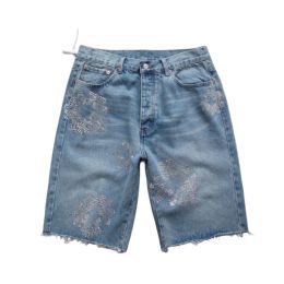 Jeans de fleurs 2024 hommes de luxe de luxe pour hommes shorts jeans jean flore diamant denim shortpants slim mens jeans street hip hop j8ru