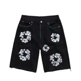 Jeans de fleurs 2024 hommes de luxe de luxe pour hommes shorts jeans hommes jean fleur diamant denim shortpants slim mens jeans street hip hop 8cmu
