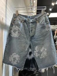 Flower jeans 2024 heren luxe designer heren shorts jeans heren mannen jean bloem diamant denim shortpants slanke heren spijkerbroek hiphop dven