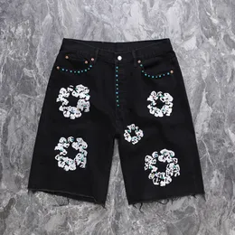 Jeans de flores 2024 Diseñador de lujo para hombres Shorts Mens Jeans Men Jean Flower Diamante Dienim Shortpants Slim Mens Jeans Street Hip Hop Bgwh
