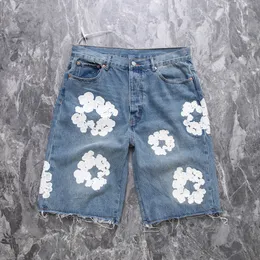 Flower Jeans 2024 Mens Luxe Designer Heren Shorts Jeans Men Men Jean Flower Diamond Denim Shortpants Slim Heren jeans Street Hip Hop 4GFI