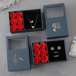 Boîte à bijoux de fleurs Six Roses fenêtre boîte-cadeau bague boucles d'oreilles pendentif boîte à bijoux organisateur de bijoux décoration de la Saint-Valentin 240315