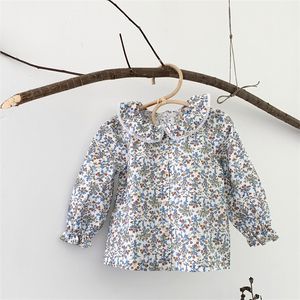 Bloem Kids Baby Meisjes Blouse Shirt Lente Mode Bloemen Lange Mouw Blauw Gedrukt 220224