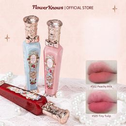 Flower Knows Strawberry Rococo Series Cloud Lip Cream Gloss Lip Gloss Librillo de labios de terciopelo duradero para mujeres Cosméticos 240410