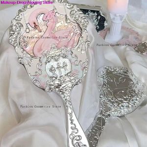 Miroir en cristal série Flower Knows Swan Ballet, miroir à main texturé exquis, bleu rose, outils de maquillage pour dames, 240222