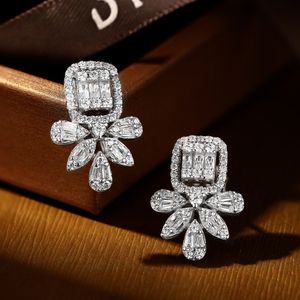 Flower Lab Diamond Dangle Earring 100% echte Sterling Sier Wedding Drop Oorbellen voor vrouwen bruidsbelofte sieraden cadeau