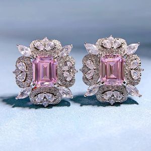 Flower Lab Pink Diamond Stud Earring 100% echte Sterling Sier Promise Wedding Oorbellen voor vrouwen bruids partij sieraden cadeau