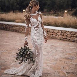 Kant kralen romantische sexy zeemeermin bruiloft gast jurken backless tule jurk voor bruid dames lange mouwen bruidsjurk