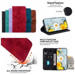 Étuis portefeuille en cuir fleur pour Motorola Edge 40 Pro E13 G12 G73 G72 E22 G32 G62 Huawei Honor X5 X8a 80 SE X9A 80 Pro 70 X8 Impression Porte-carte d'identité Flip Cover Pochettes en PU