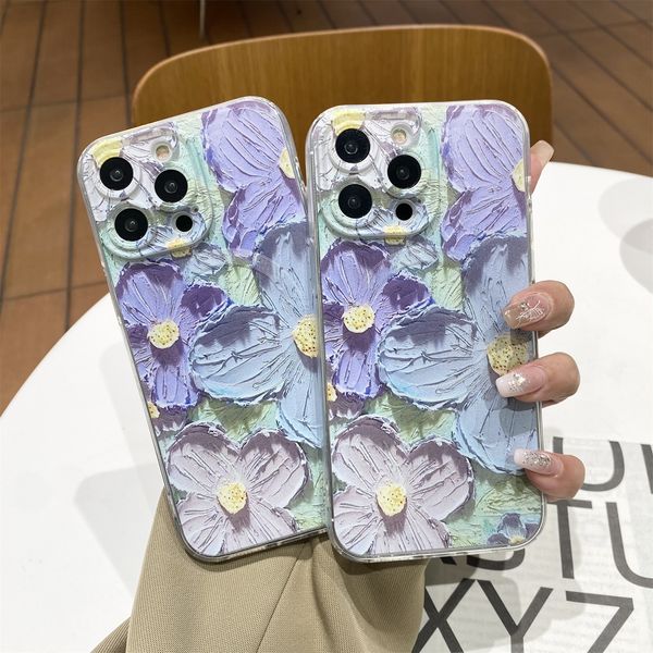 Étuis de chargement sans fil à aimant de fleur pour iPhone 15 Pro Max 14 Plus 13 12 11 Samsung S24 Ultra S23 S22 Peinture à l'huile Floral Soft TPU Luxury Fine Hole Couverture de téléphone magnétique