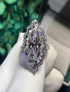 Fleur Marquise Cut 4CT Simulated Diamond CZ Ring 925 STERLING SIGHER ANGAGING BALANS DE MARIAGE SANS POUR LES FEMMES BIELLIR DE FÊTE CONDION3747756