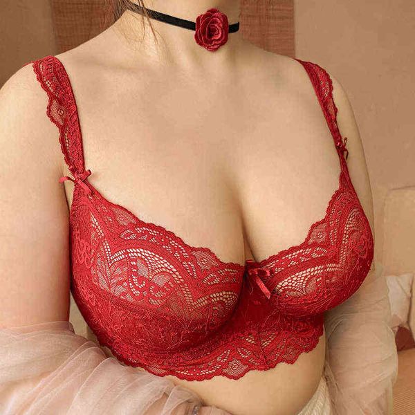 Bras de malla de flores para mujeres talla grande D E Sexy Ver a través de un plato con buque transparente no acolchado lencería negra verde rojo T220726