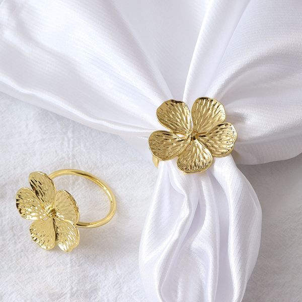 Anillos para servilletas de flores, hebilla para servilleta, soporte redondo dorado y plateado, mesa blanca para boda, Hotel, cena, D13945b