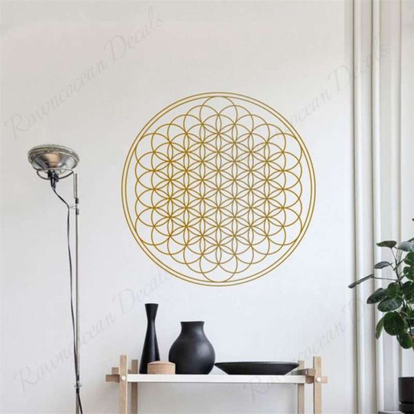 Flor de la vida Geométrica Pegatinas de pared Vinilo Círculo Mandala Estilo Yoga Estudio Decoración Calcomanías Sala de estar Dormitorio Murales A641 210929