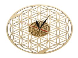 Bloem van het leven snijdt ringen geometrische houten wandklok heilige geometrie laser gesneden klok horloge housewarming cadeaublokje decor y2005617712