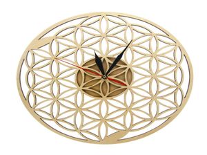 Fleur de la vie se croiser les anneaux géométriques en bois horloge murale sacrée géométrie laser coupé horloge montée ménage.