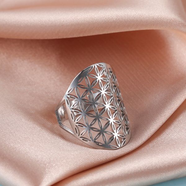 Anillo de flor de la vida, anillos geométricos ajustables Vintage de acero inoxidable para mujer, amuleto, regalos de joyería al por mayor