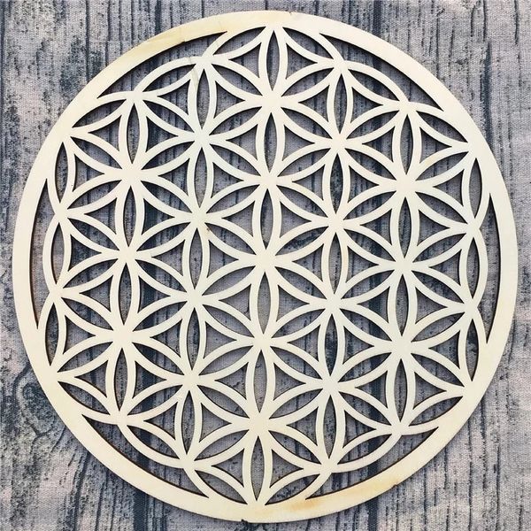 Fleur de vie en bois cristal grille conseil sacré géométrique chakra mur art décoration spirituelle décor à la maison pour yoga/méditation 240223