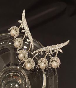 Flower Pearl Earring Wedding Accessories Zilveren sieraden voor feestvergunningen
