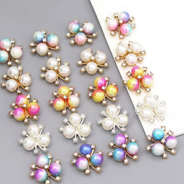 Botones de diamantes de imitación de perlas de flores para manualidades, gemas con parte posterior plana, botones decorativos, accesorios de joyería con lazo de cristal de Diamante de aleación 1223039