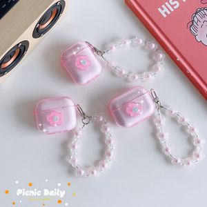 Étuis en TPU souple rose fleur pour Airpods Pro 2 Air pods 3 1 2 Fashion Air Pod Airpod Pro2 3gen clair téléphone portable oreille écouteurs accessoires housse de protection avec lanière