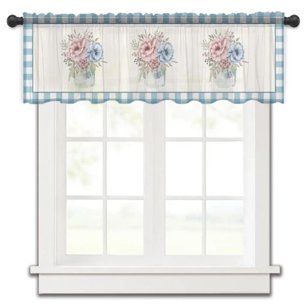 Vase à plaid à fleur cuisine bleue petite fenêtre rideau de fenêtre tulle transparent rideau court chambre salon de la maison