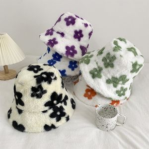 Flower pluche pluizige faux bont emmer hoed vrouwen visserij visser caps herfst winter warme oorbescherming panama cap