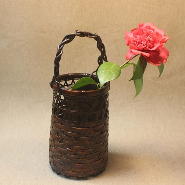 florero pote de bambú tejido de soporte de la planta retro vendimia de accesorios para el hogar decorativos artesanías hechas a mano amigable eco